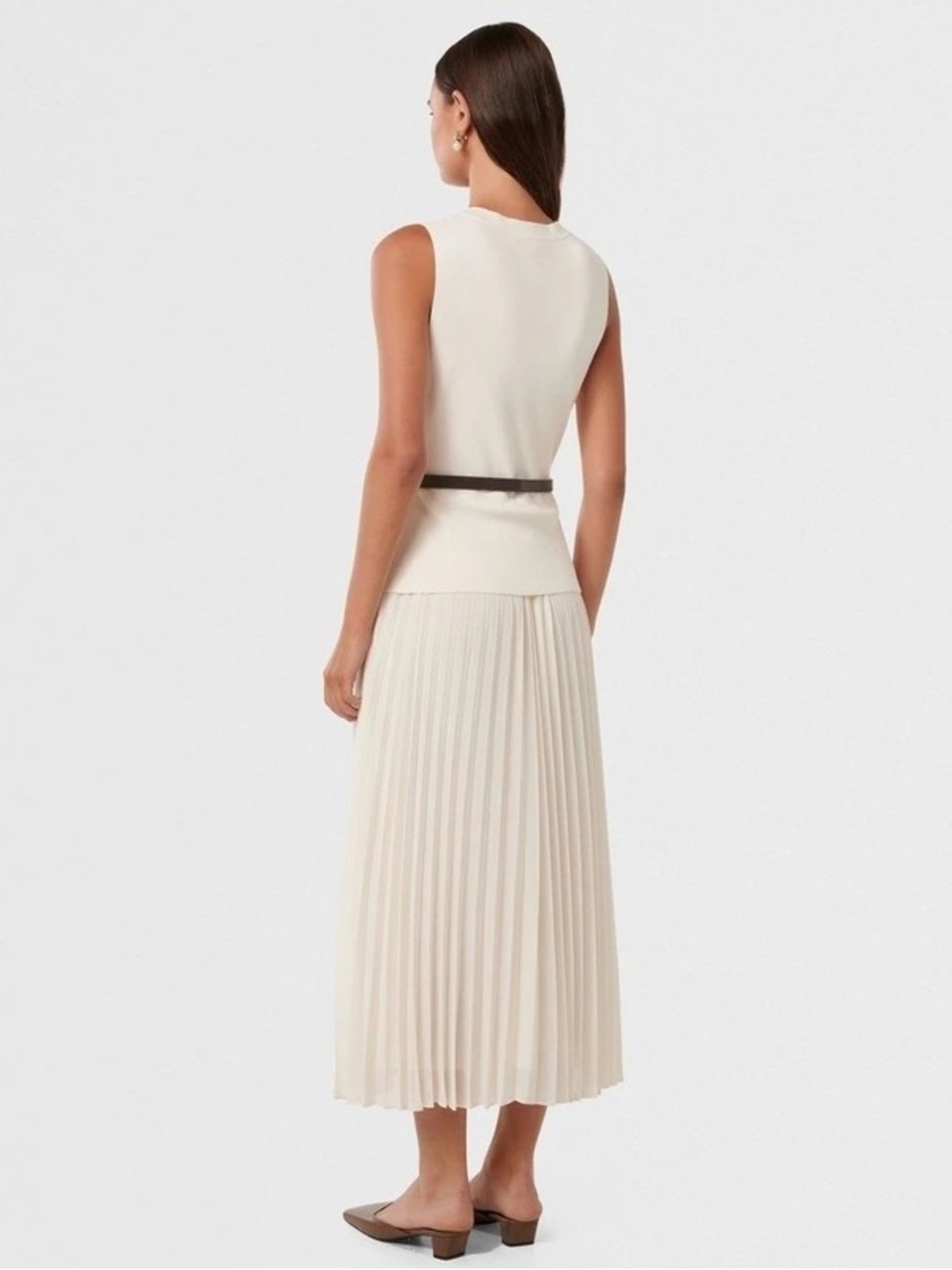 Ever New Ivory Daphne Waistcoat Pleated Midi Belt Dress (Size 2) - Picture 2 of 4